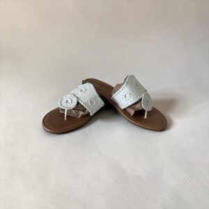 Hot Cakes Womens White Whipstitch Thong Sandals Floral Medallion Flat‎ Slides 9M